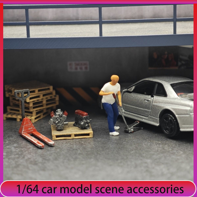 1:64 Car Model Repair Shop Sce - Car Jack ulasan dan harga